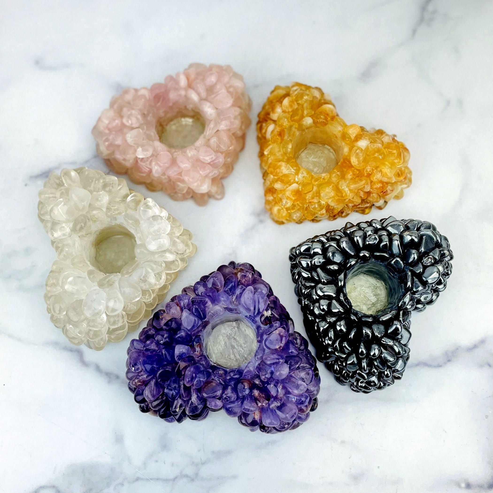 Heart Candle Holder Tumbled Stones - (RK6A)