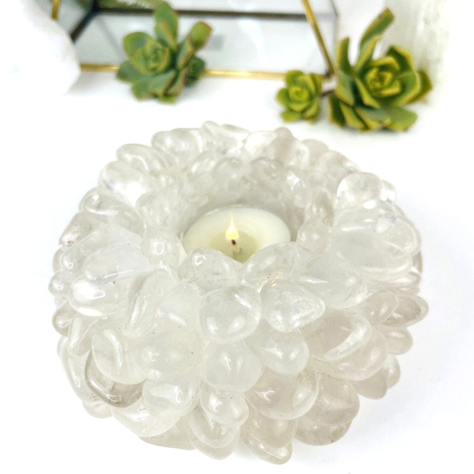 Tumbled Crystal Candle Holder - YOU CHOOSE Stone and Size (RK6A)