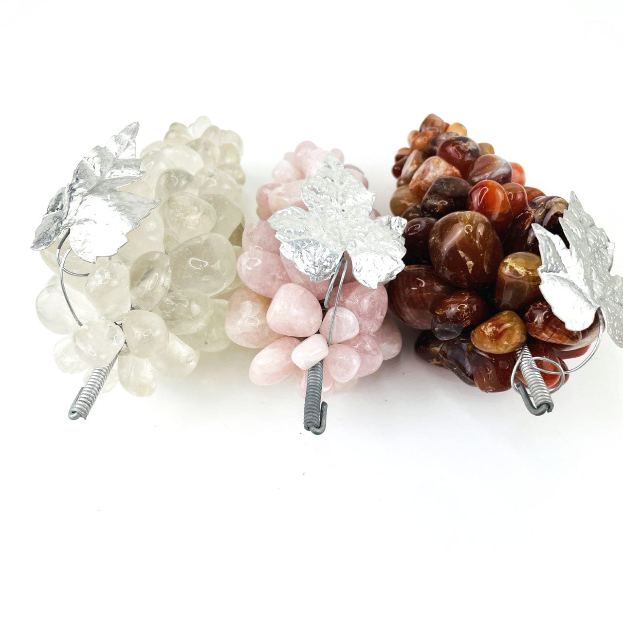 Polished Stone Grape Bunch with Silver Leaf - You Choose Stone