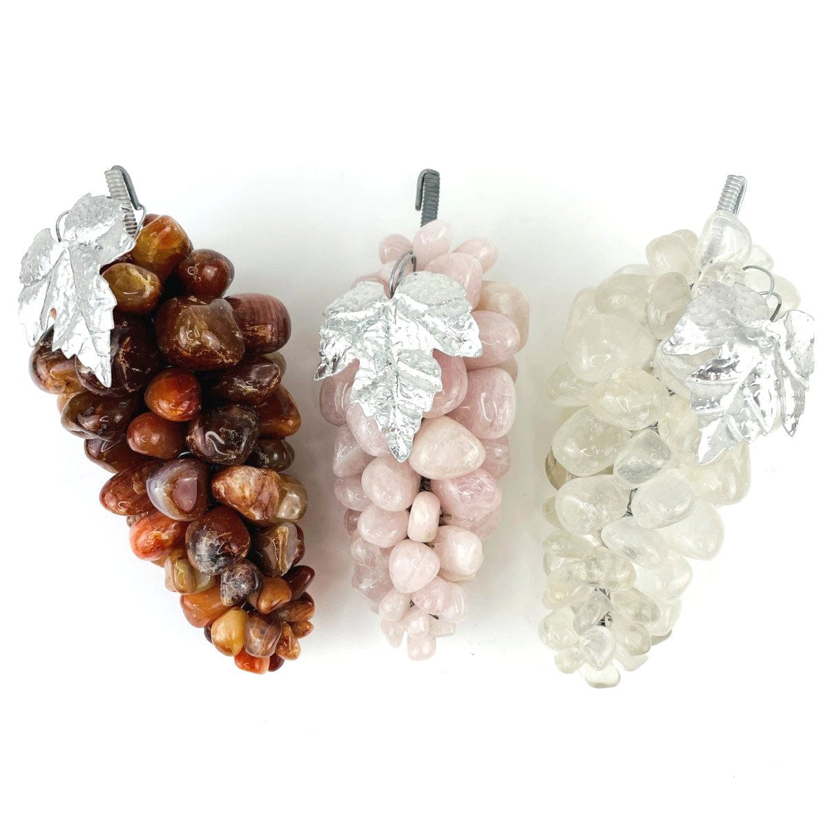 Polished Stone Grape Bunch with Silver Leaf - You Choose Stone