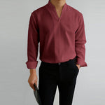 Men's Casual Solid Color V-Neck Long Sleeve Shirt