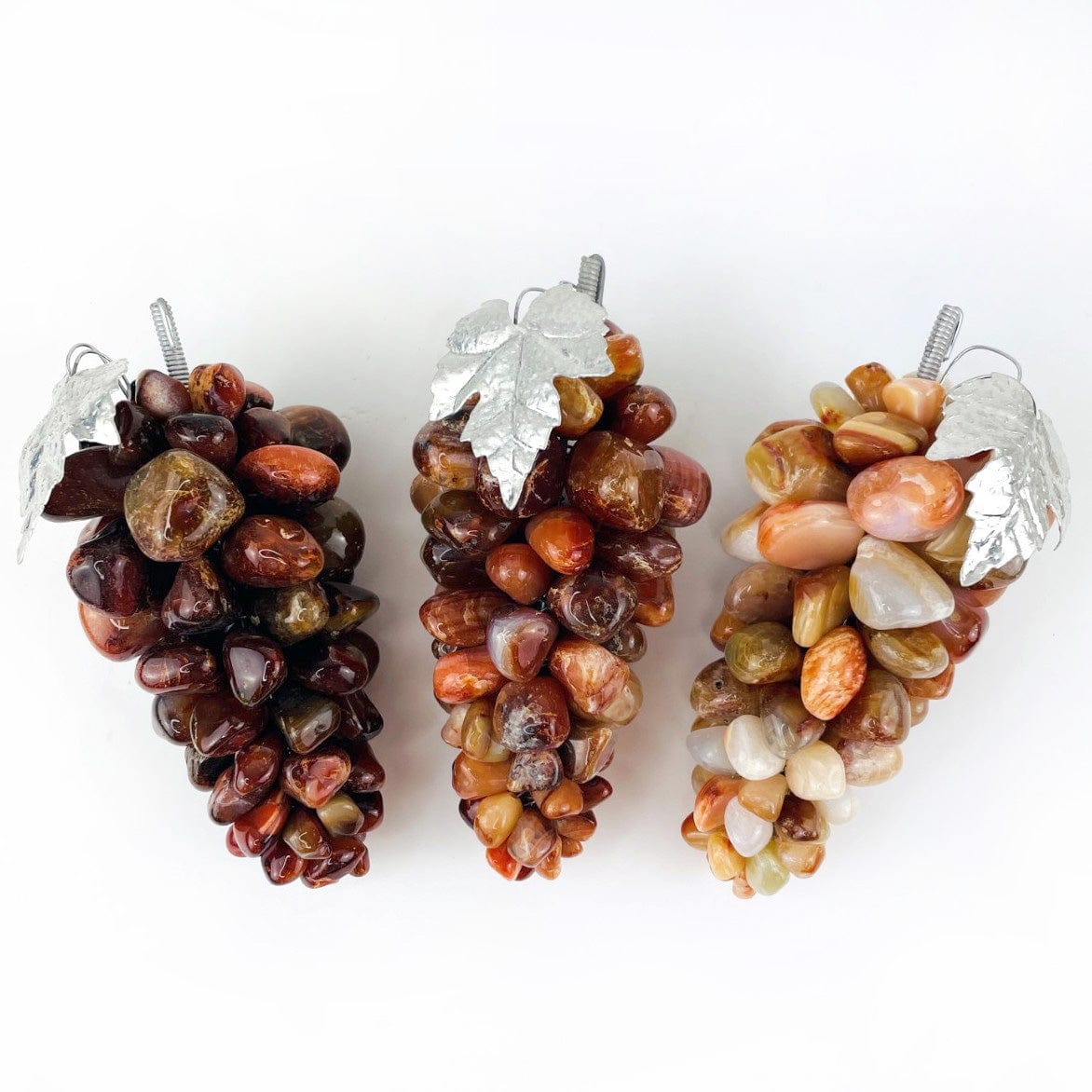 Polished Stone Grape Bunch with Silver Leaf - You Choose Stone