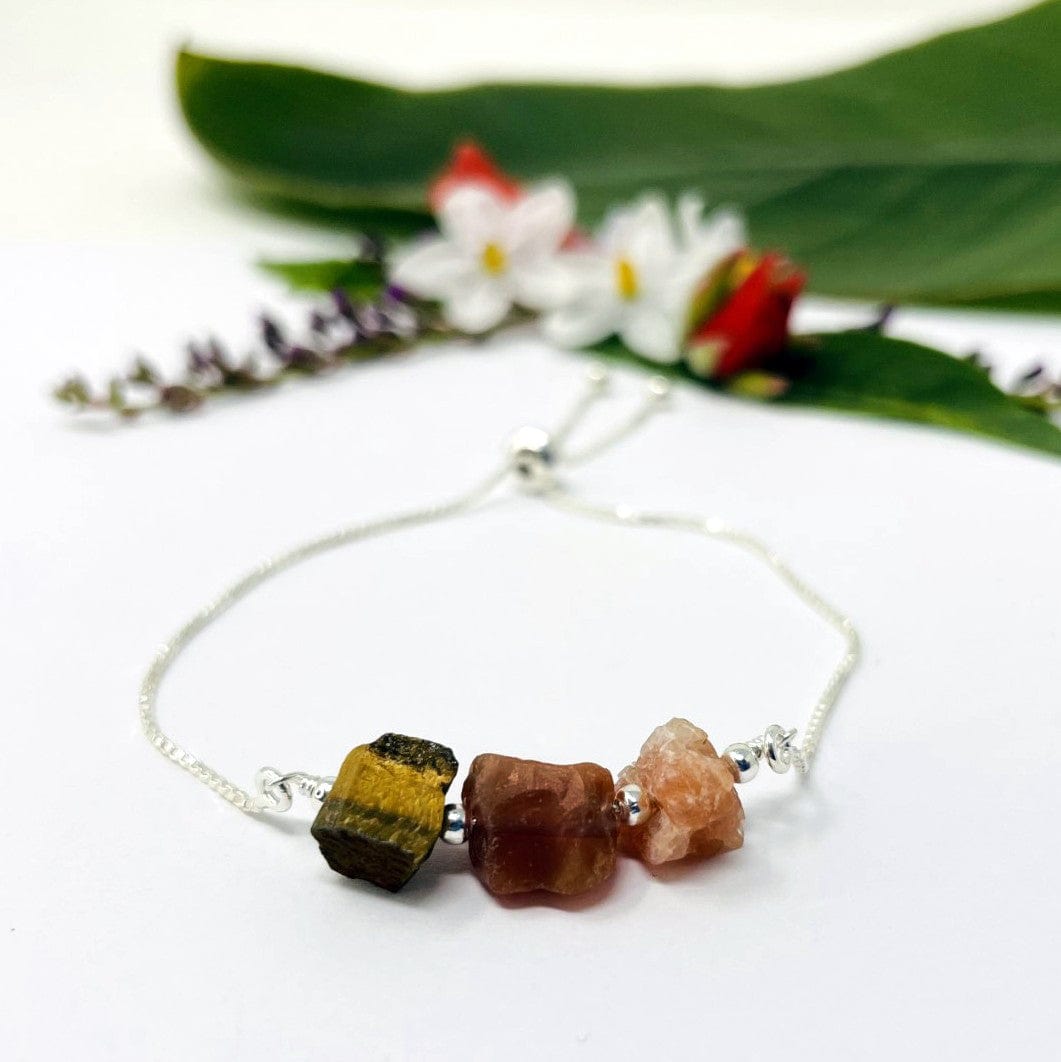 Chakra Healing 3 Stone Bracelet - Choose Gold or Silver Adjustable Band