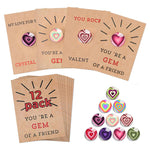 24 Pack Valentines Cards with Heart-Shape Crystals