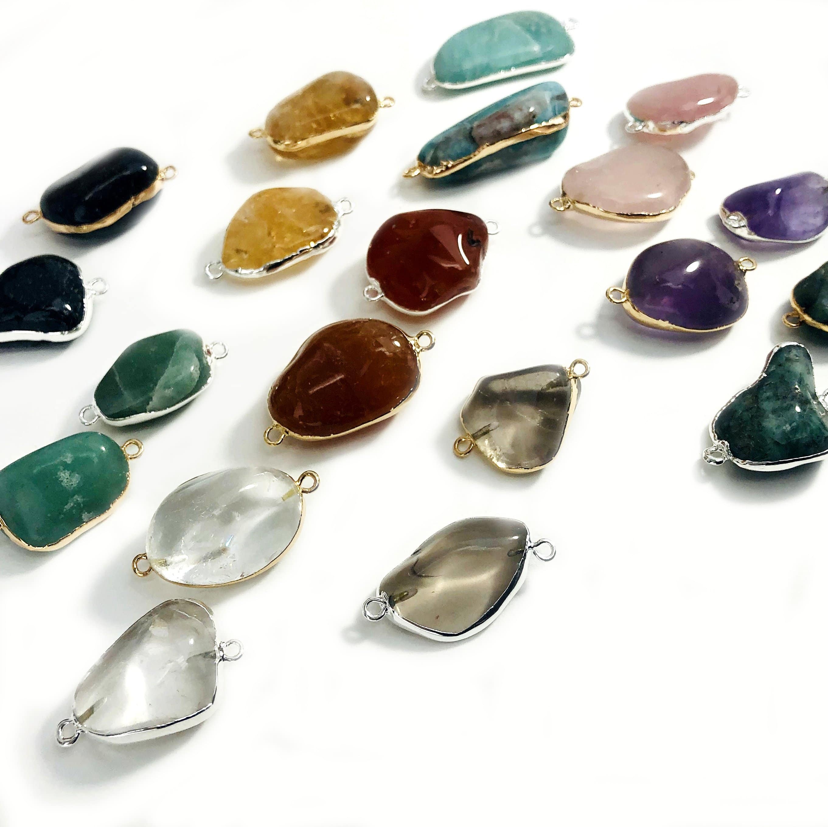 Tumbled Gemstone Crystal Pendant Connectors (S24B24)