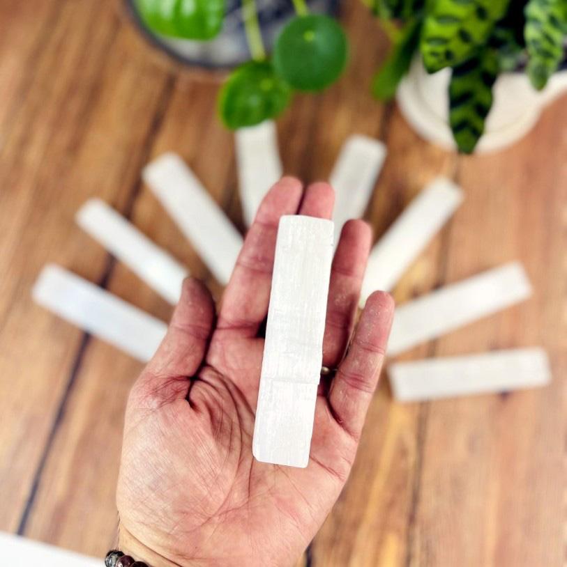 Selenite Bars - Raw Gypsum Rod - Selenite Rough Stick Cut Square - 10cm - 4" (RK5-57)