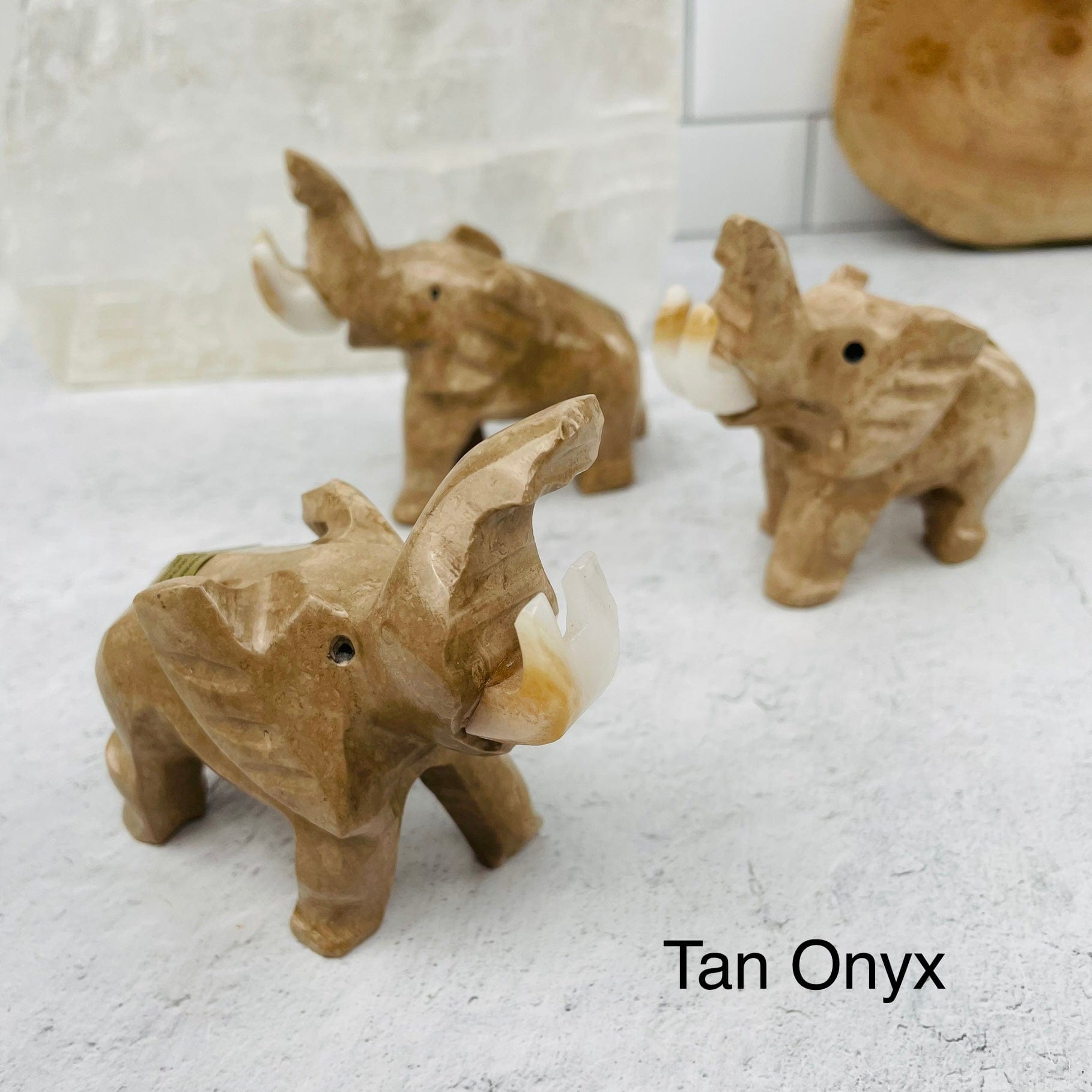 Elephant Carved Onyx Figurine Statues - YOU CHOOSE COLOR