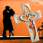 Carved Wooden Cross - Intertwined Hearts