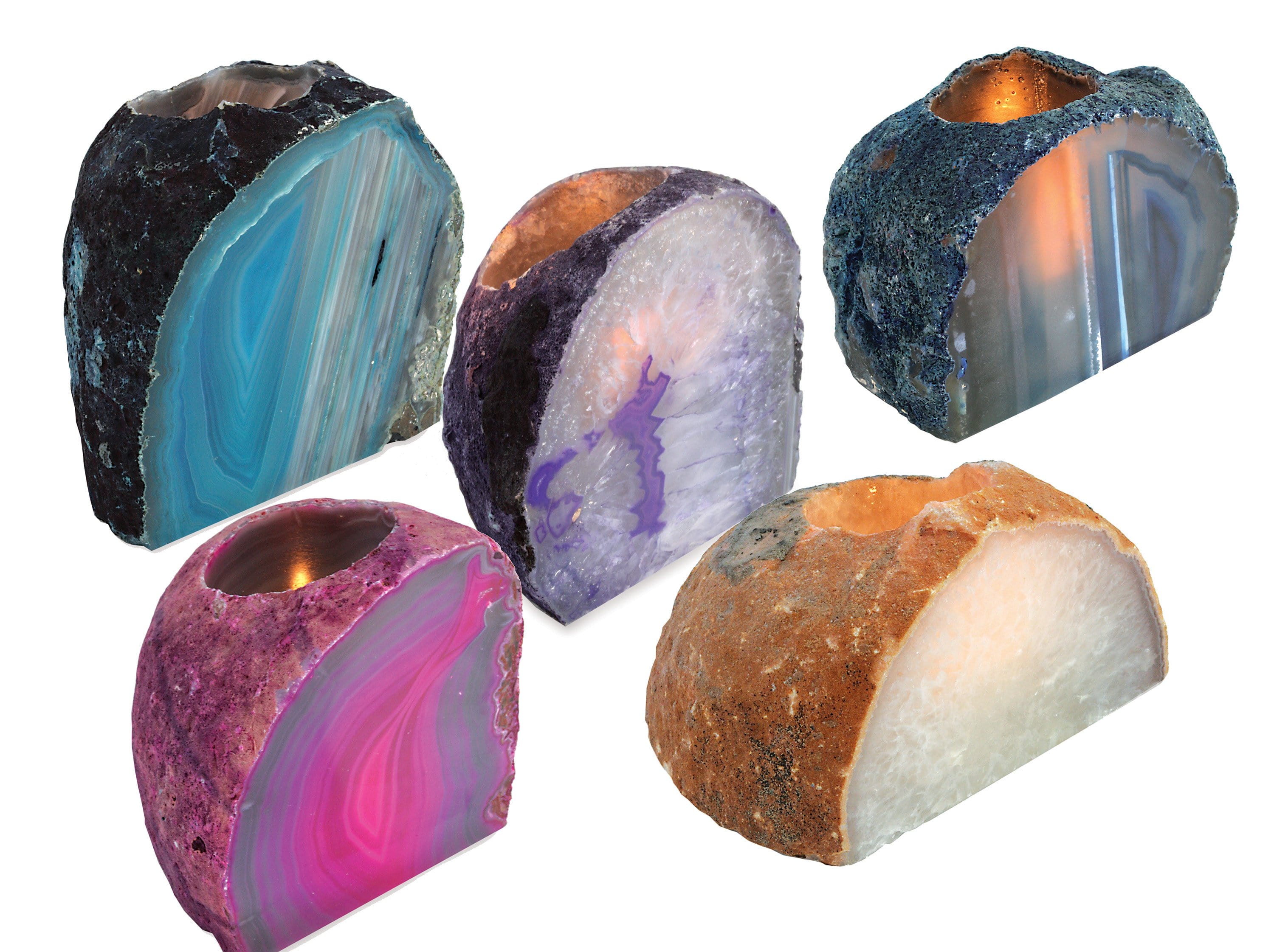 Agate Candle Holders - Assorted Colors - Crystal Decor (RK2)