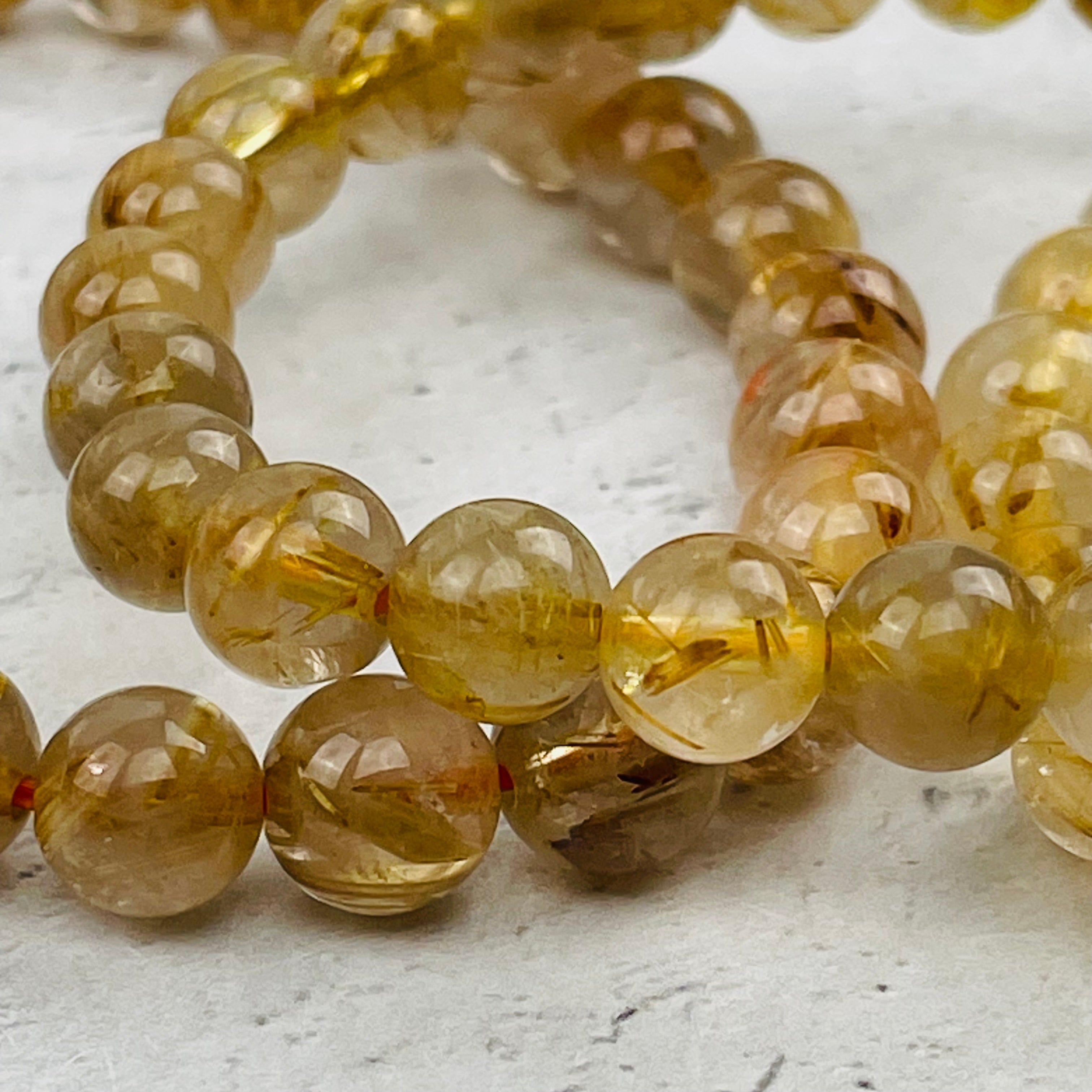 Gold Rutilated Round Bead Bracelets - High Quality