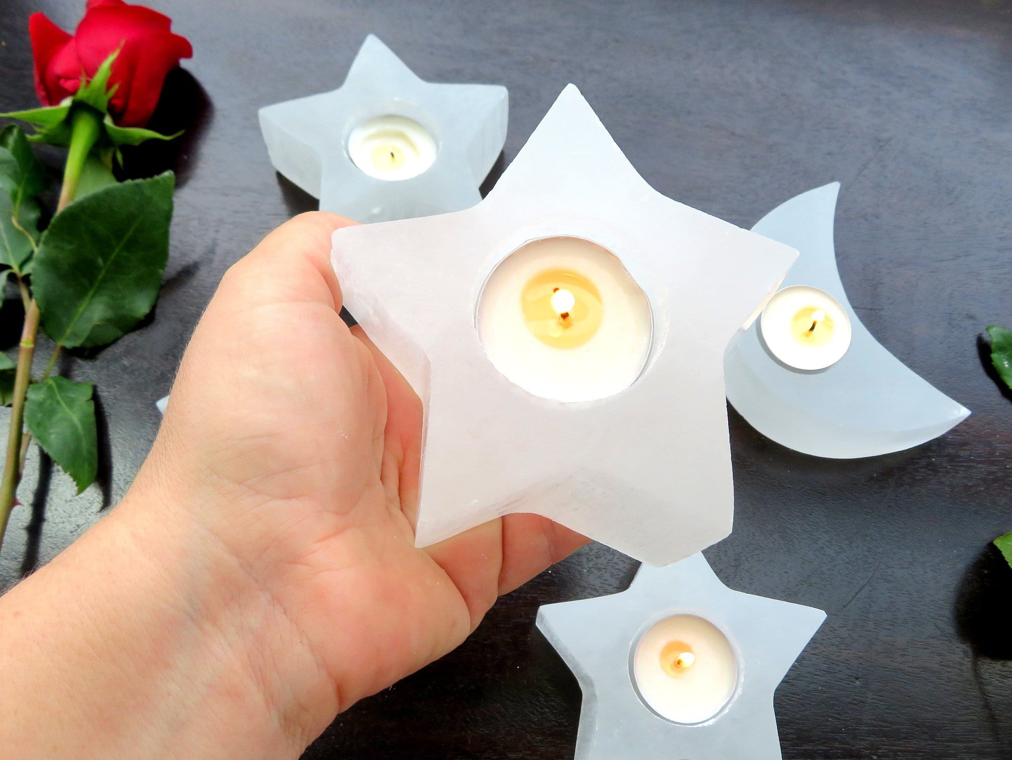 Selenite Star Shaped Candle Holders