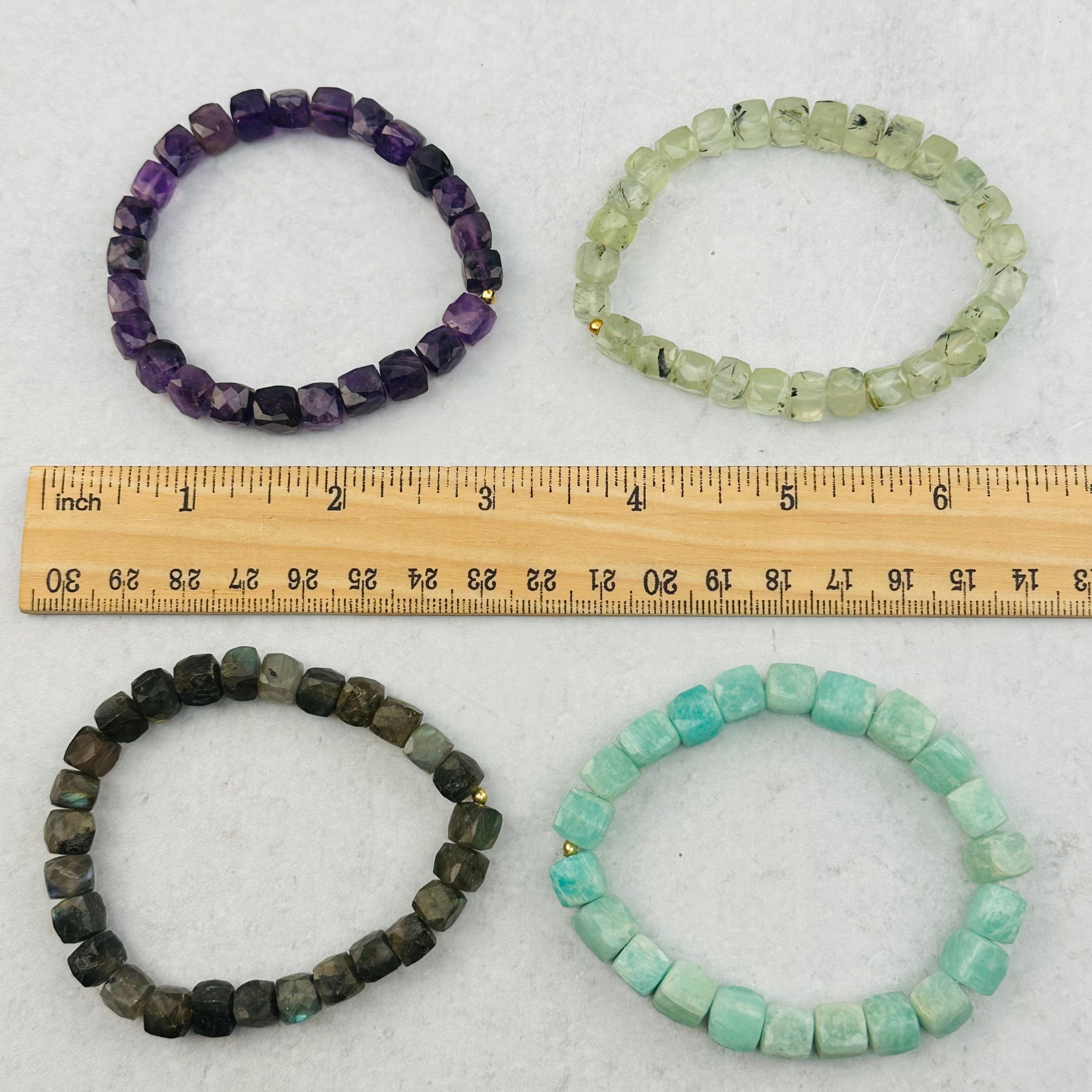 Gemstone Crystal Stretch Bracelets - 6mm-8mm - Faceted Cube High Quality