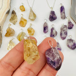 Tumbled Gemstone Crystal Pendants - Citrine or Chevron Amethyst -