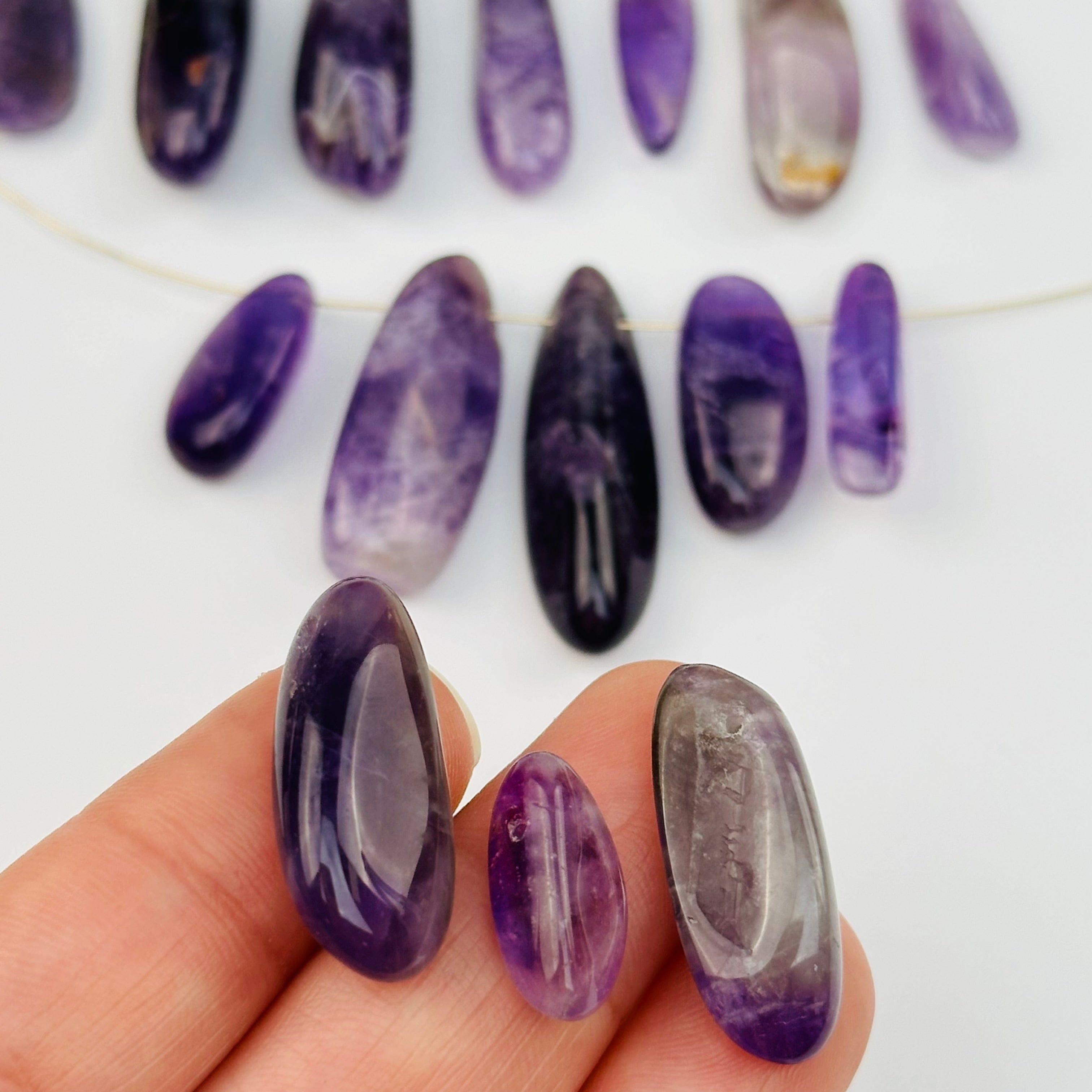 Amethyst Bead Polished Oval - Top Side Drilled - 5pcs -