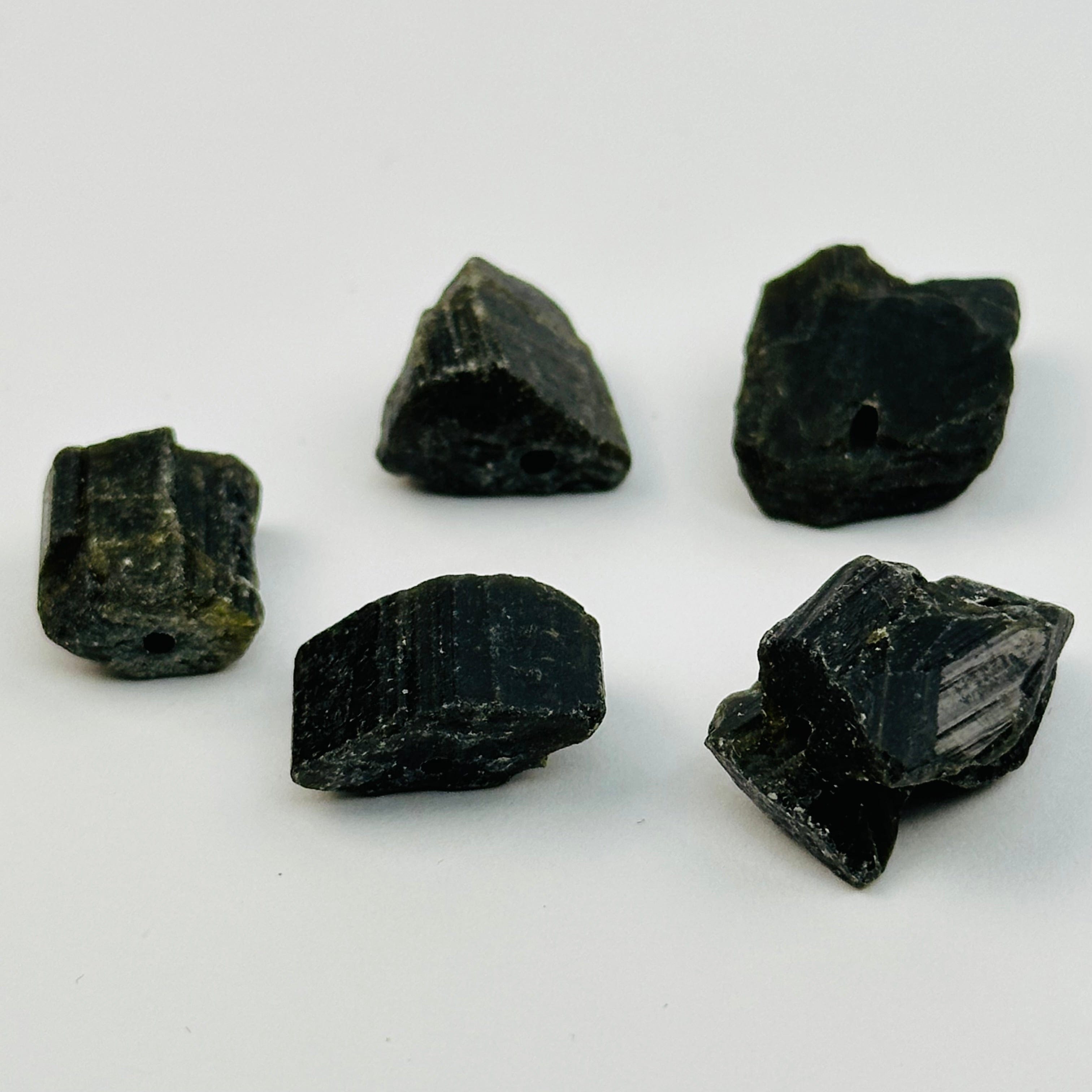 5pc Black Tourmaline Beads Rough Stone Center Drilled -