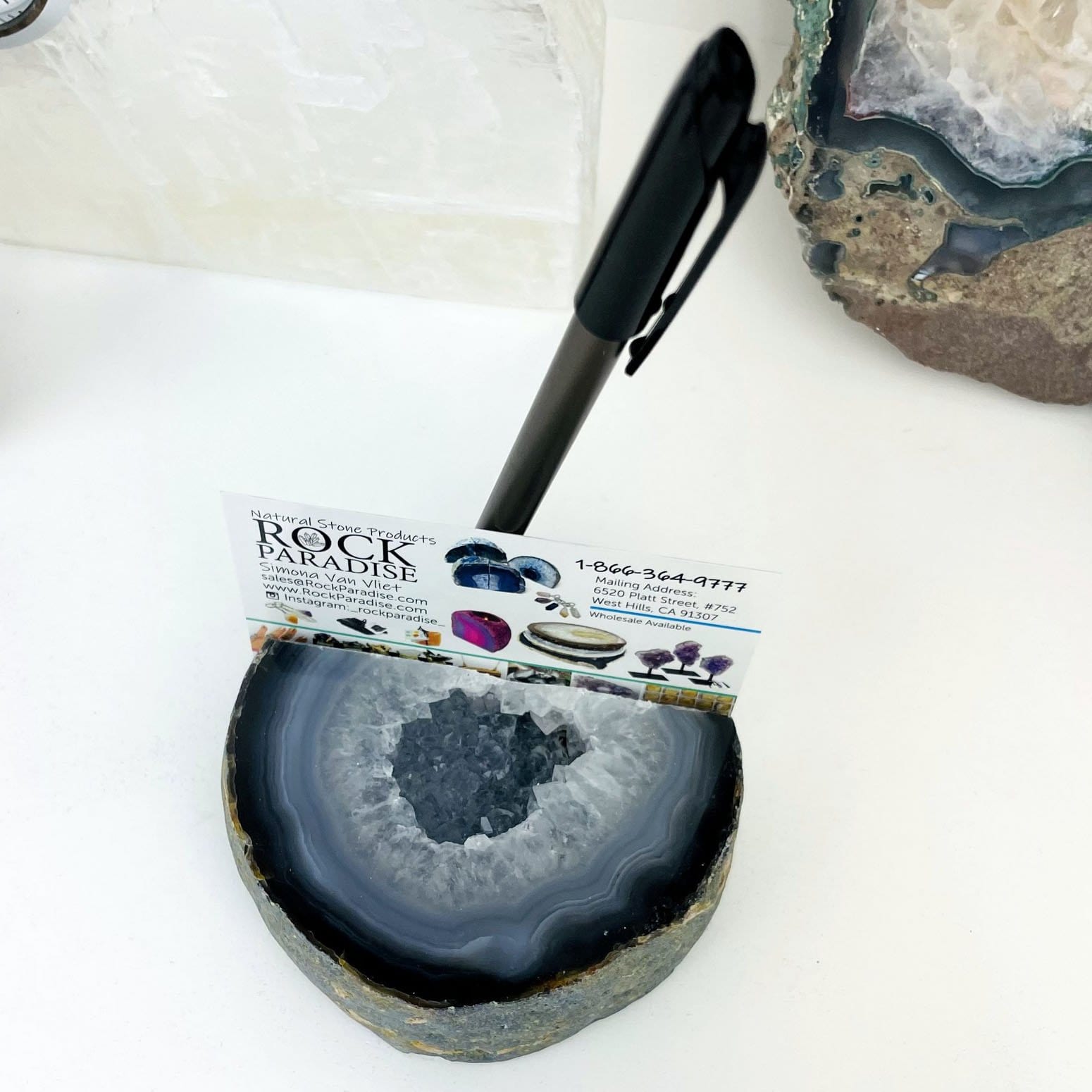 Agate Slice Pen Holder - Card Holder - Home Decor Crystals