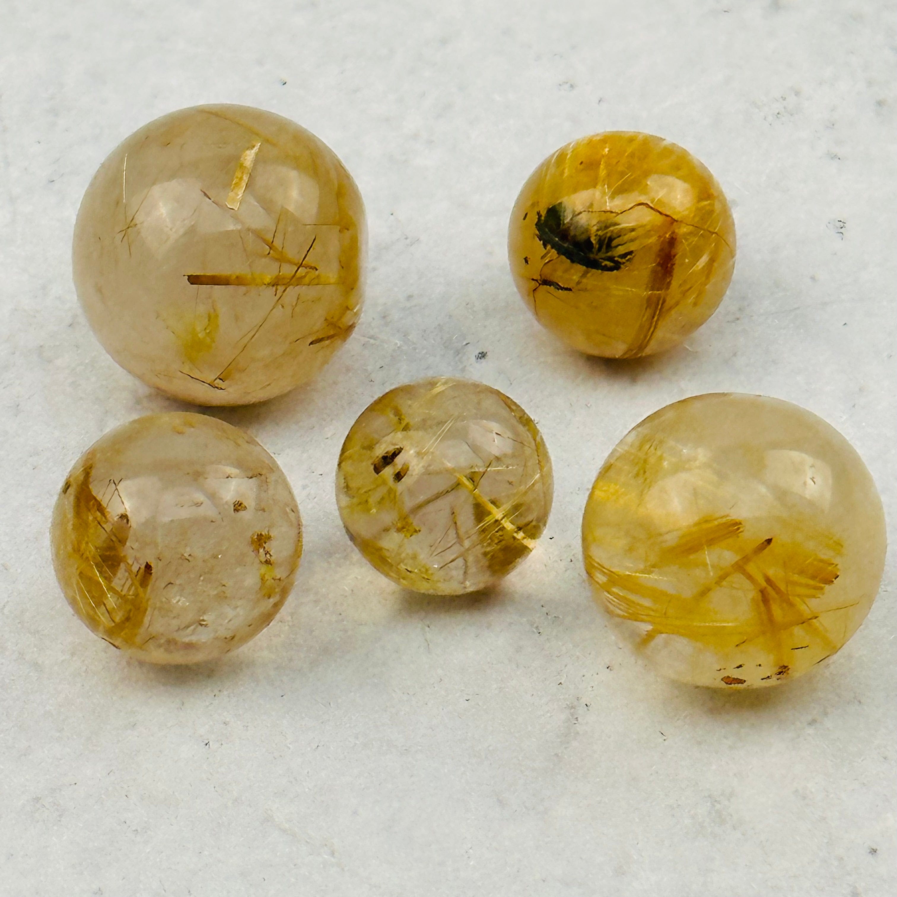 5pc Gold Rutilated Crystal Quartz Spheres - High Quality -