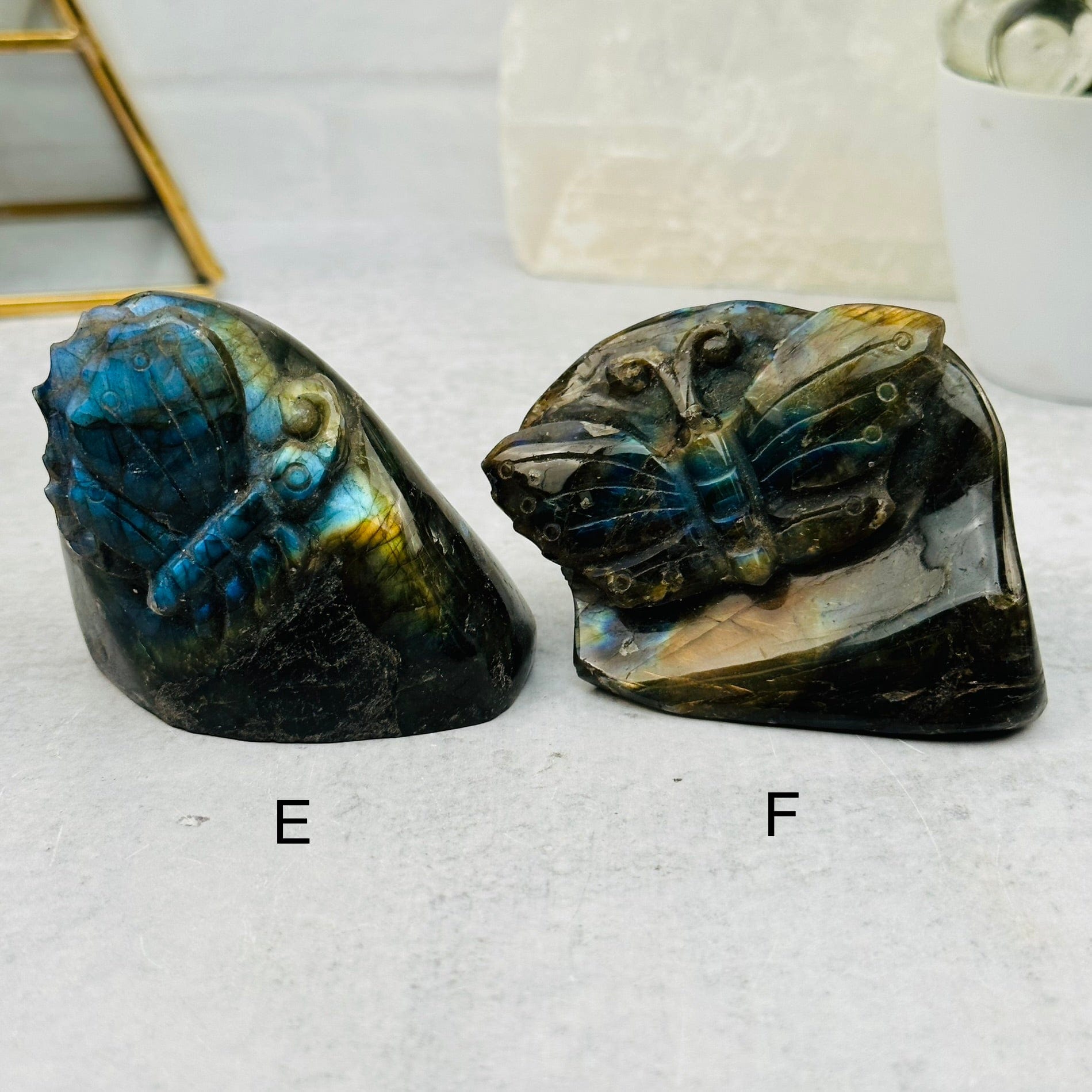 Carved Crystal Labradorite Butterfly Cut Base - You Choose -