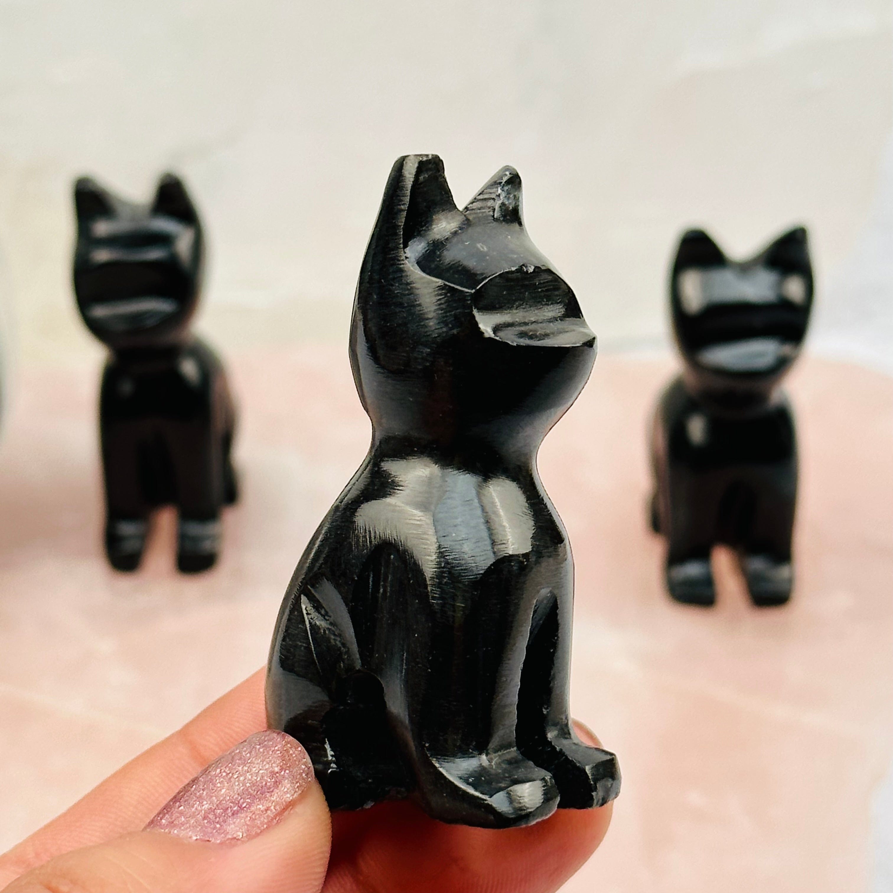 Black Onyx Gemstone Cat - Crystal Cat -