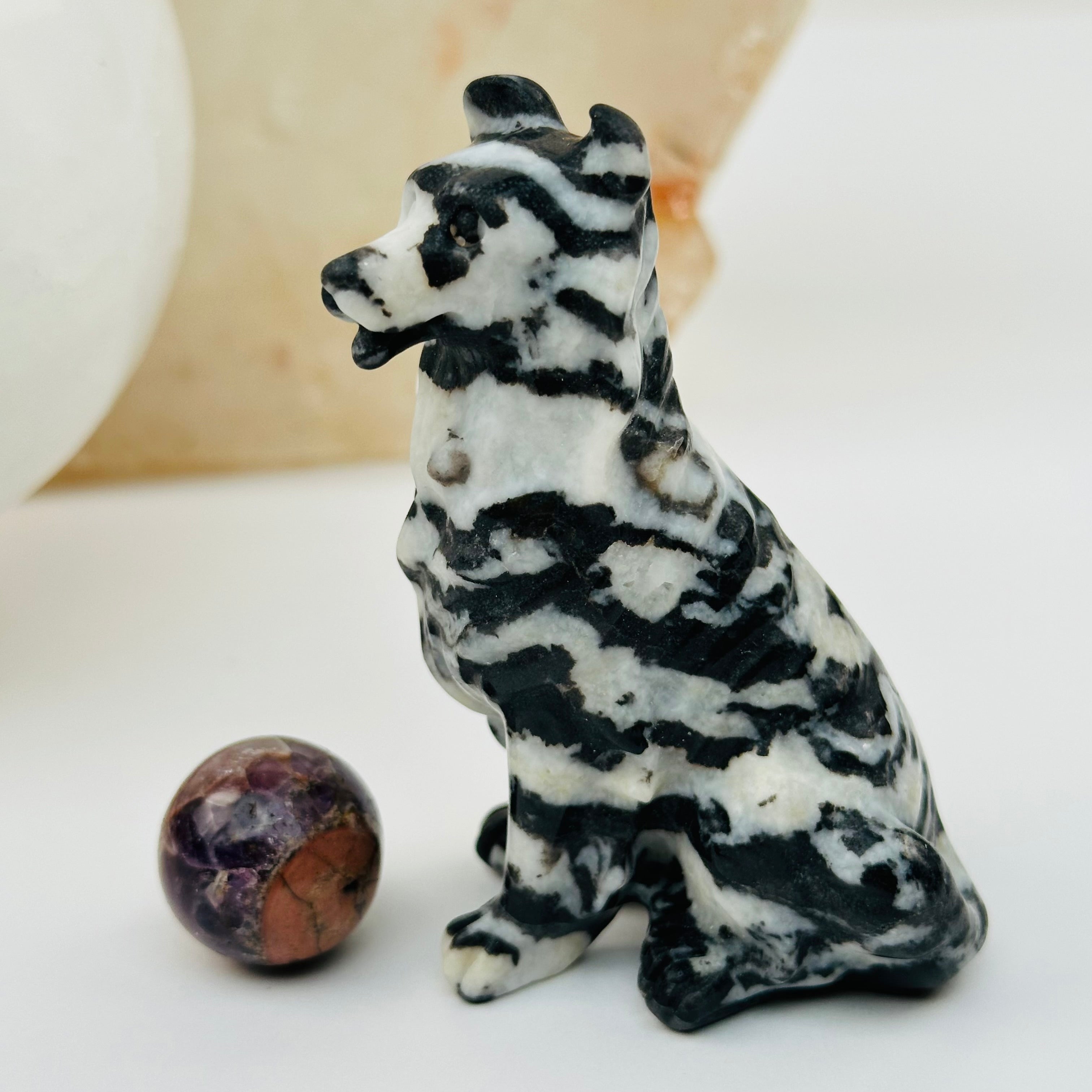 Zebra Jasper Carved Crystal Dog