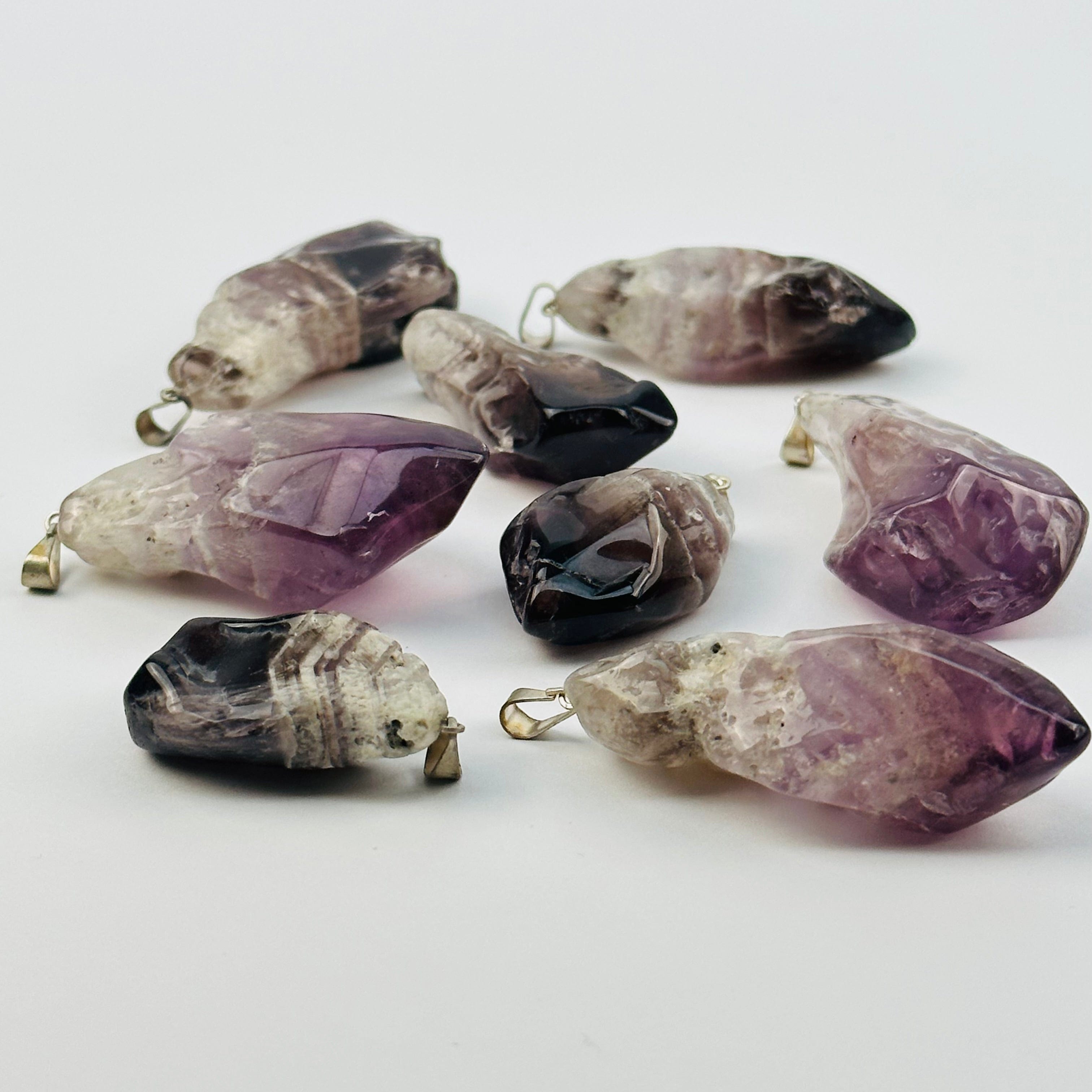 Chevron Amethyst Crystal Polished Point Pendant Charm