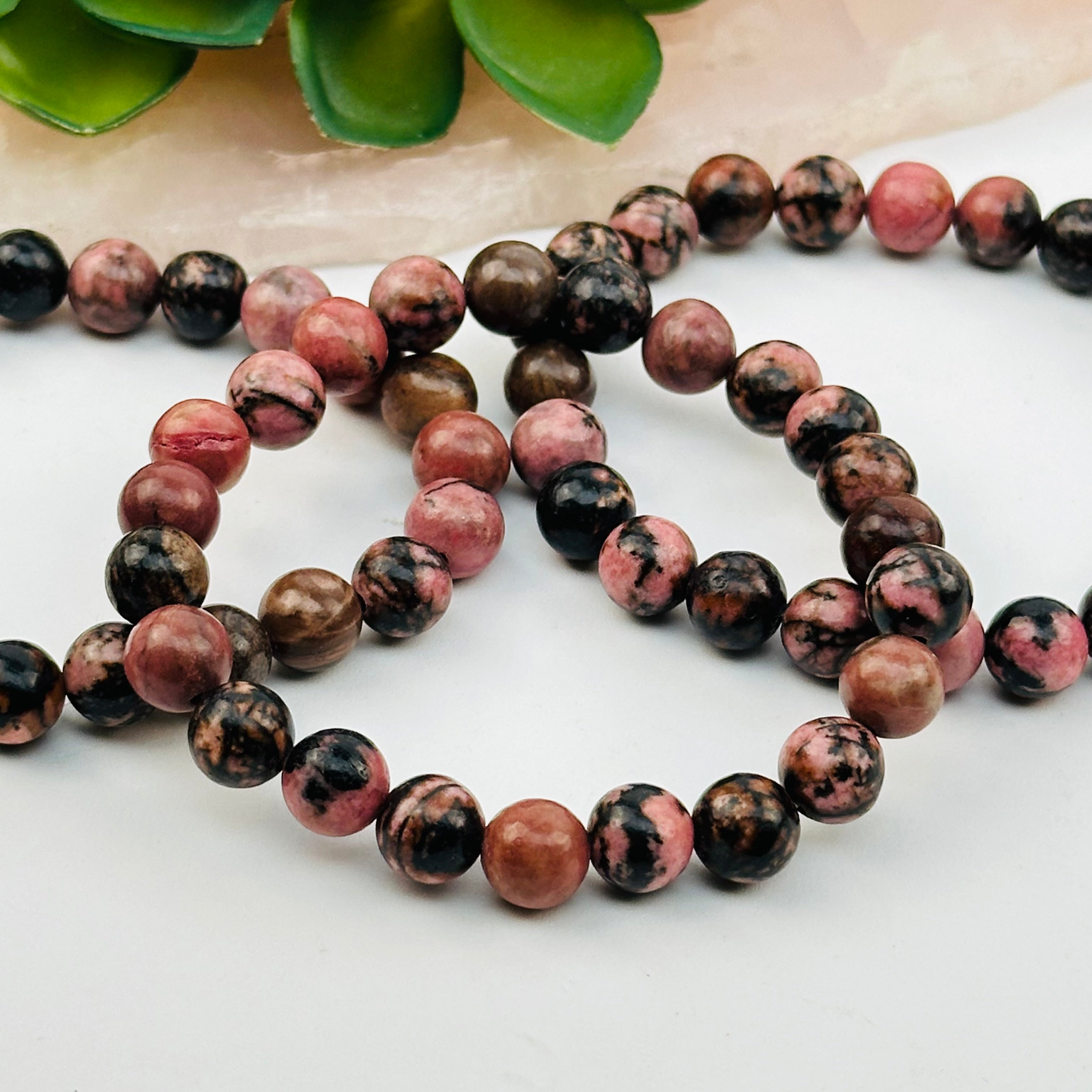 Rhodonite Round Bead Crystal Bracelets Gemstone Mala Bracelet