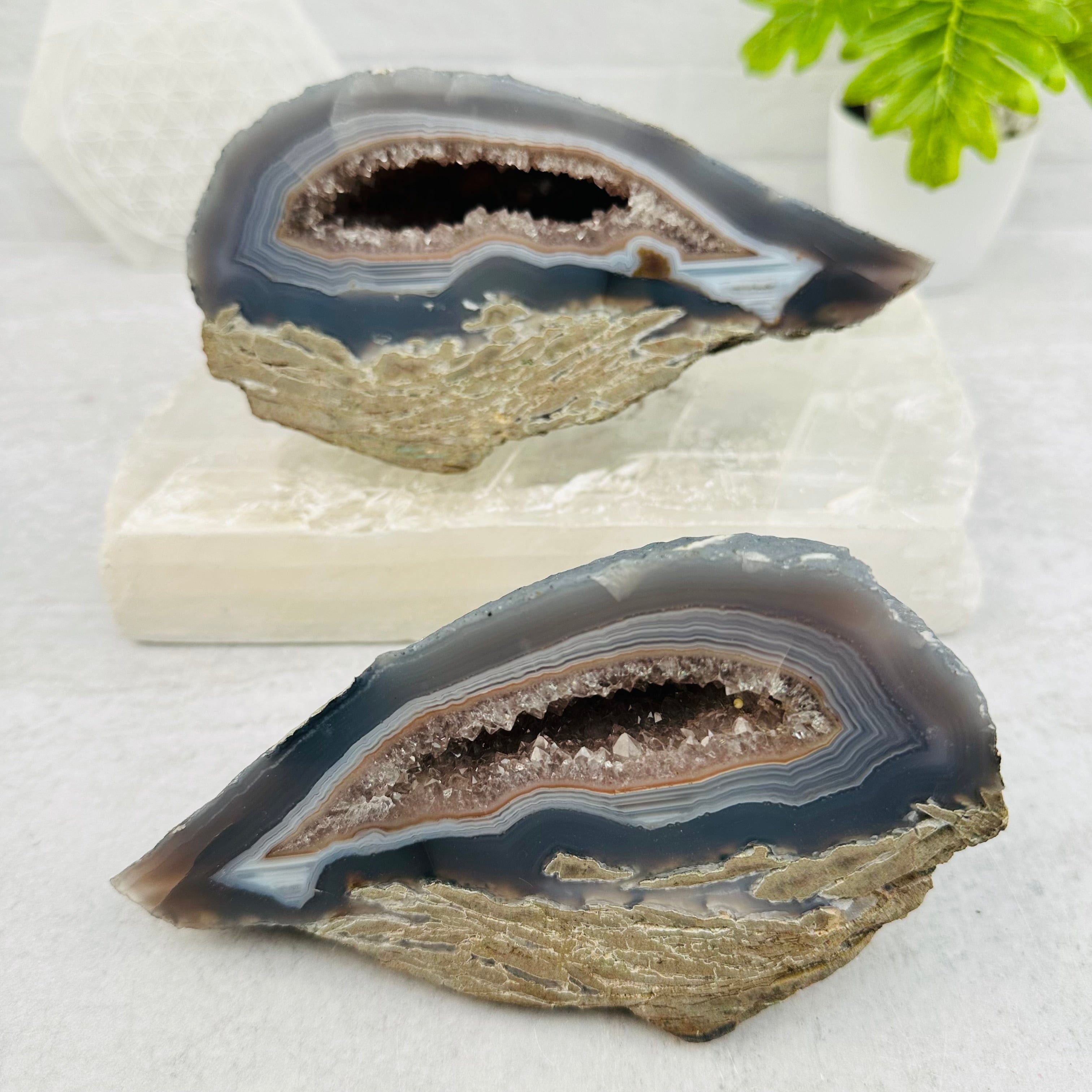 Agate Geode Crystal Pair