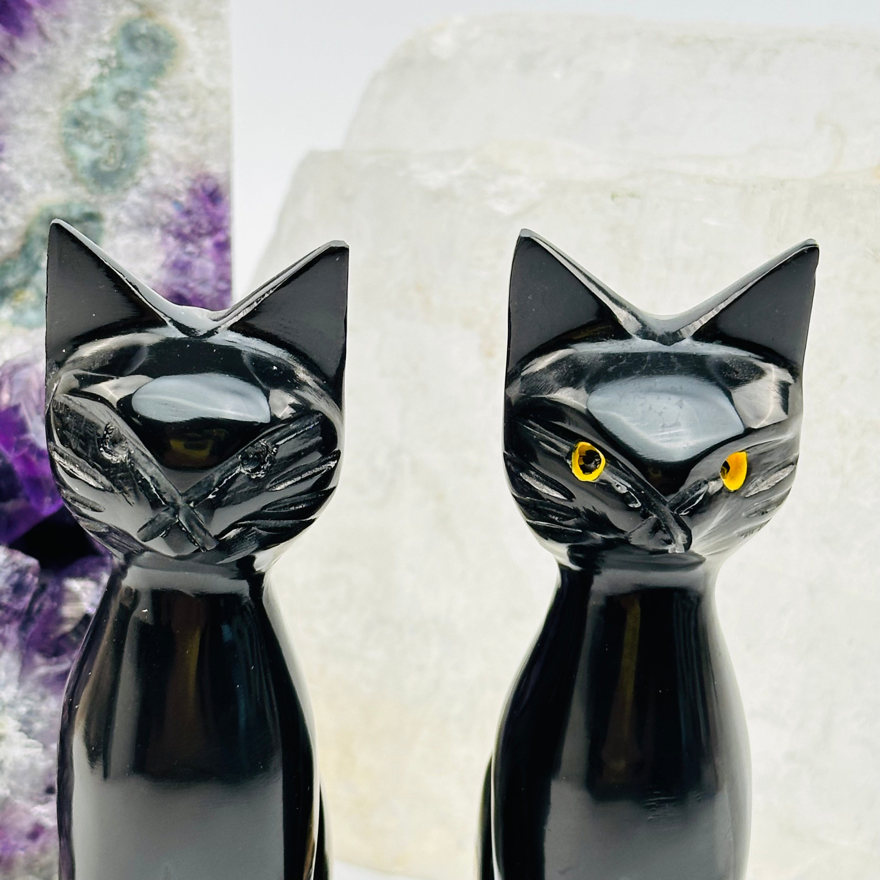 Black Onyx Hand Carved Crystal Cat