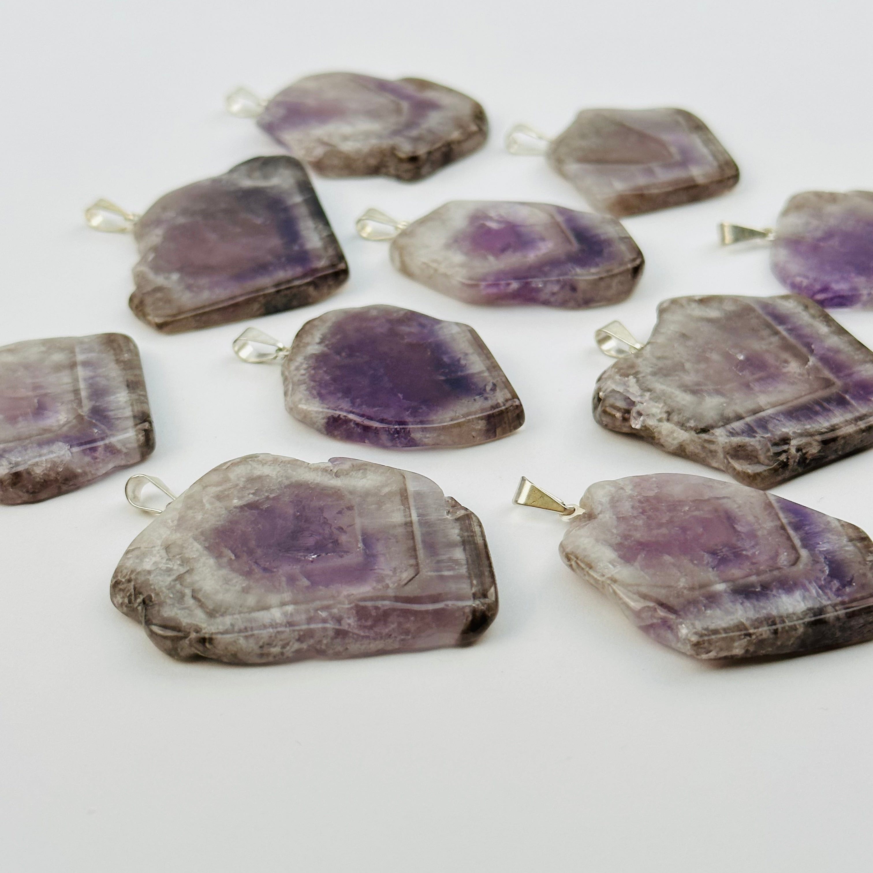 Amethyst with Smoky Quartz Crystal Polished Pendant