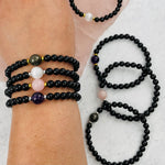 Black Tourmaline with Gemstone Bead Bracelets - Gold or Silver Accent