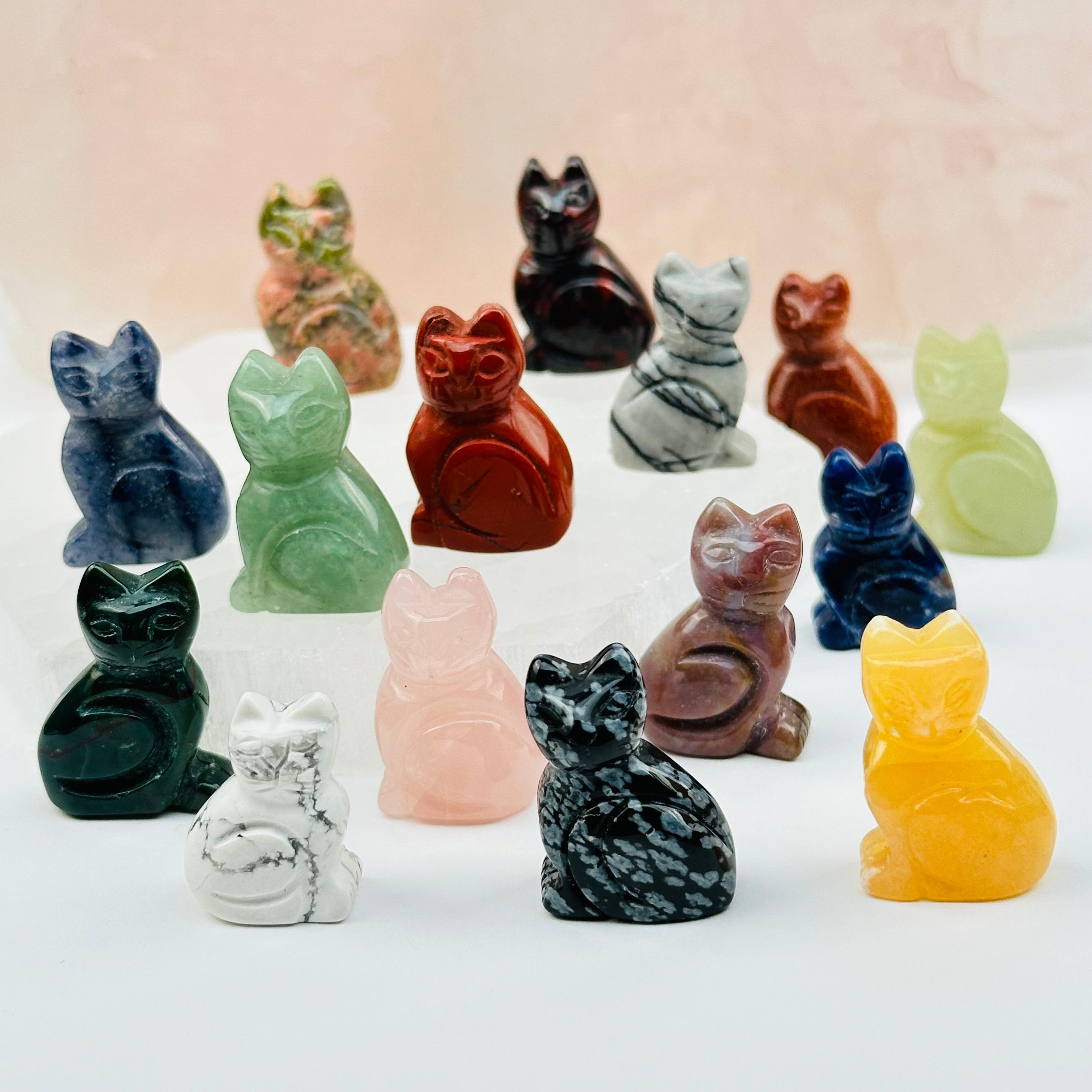 Gemstone Cat - Sitting Cat - Carved Stone - You Select the Gemstone -