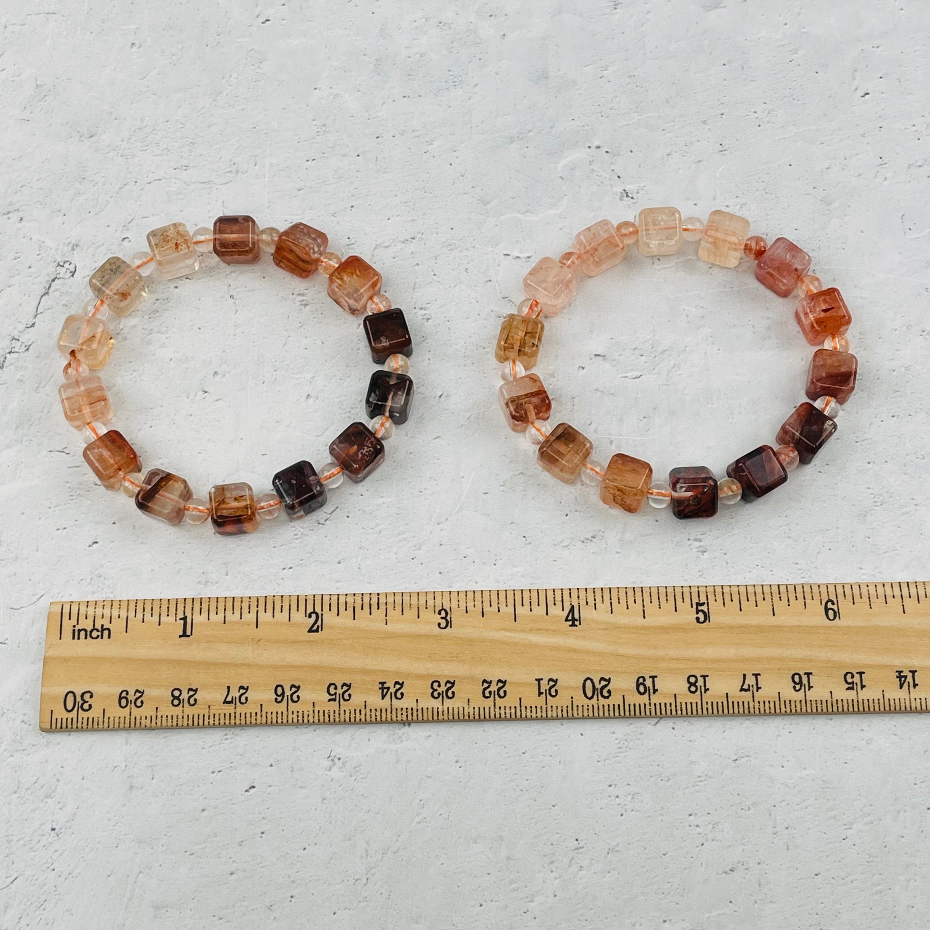 Hematoid Quartz Cube Bead Bracelet