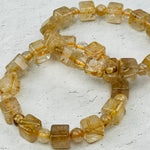 Rutilated Crystal Quartz Cube Bead Bracelet