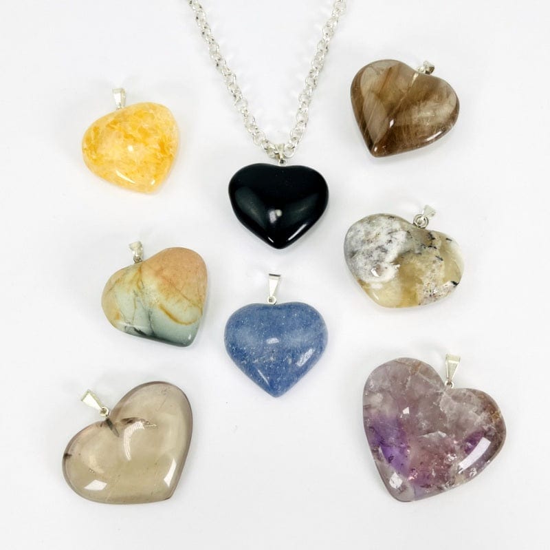 Gemstone Heart Pendants with Silver Toned Bail