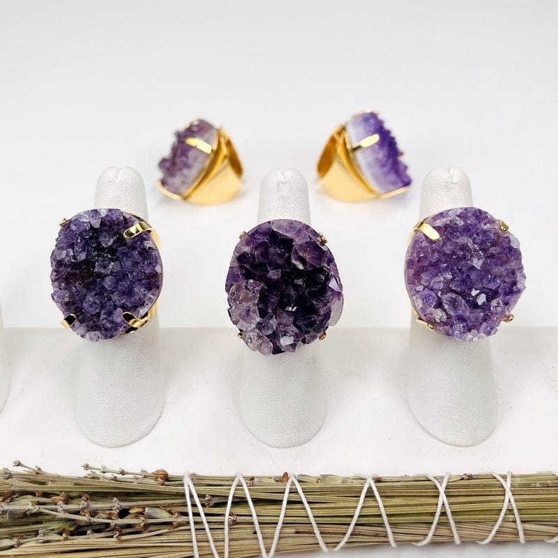 Amethyst Cluster Statement Adjustable Ring