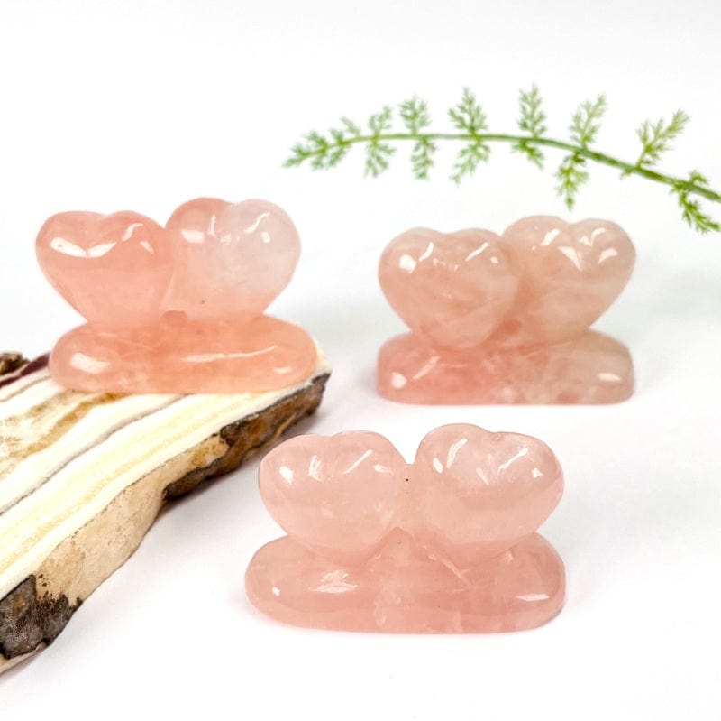 Double Hearts Rose Quartz Carved Stone