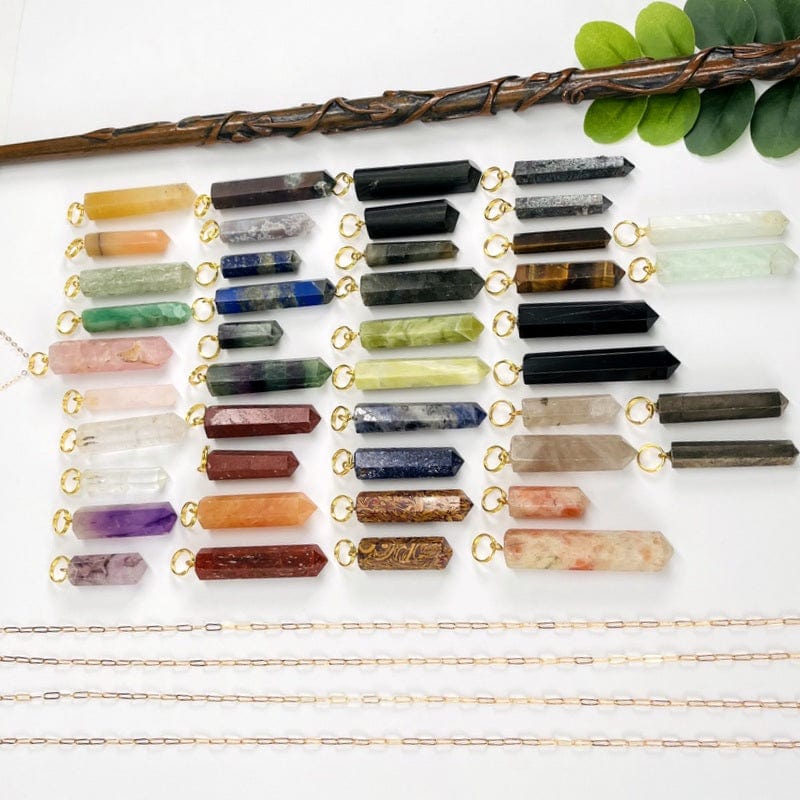 Gemstone Point Pendants with Gold Tone Circle Bail