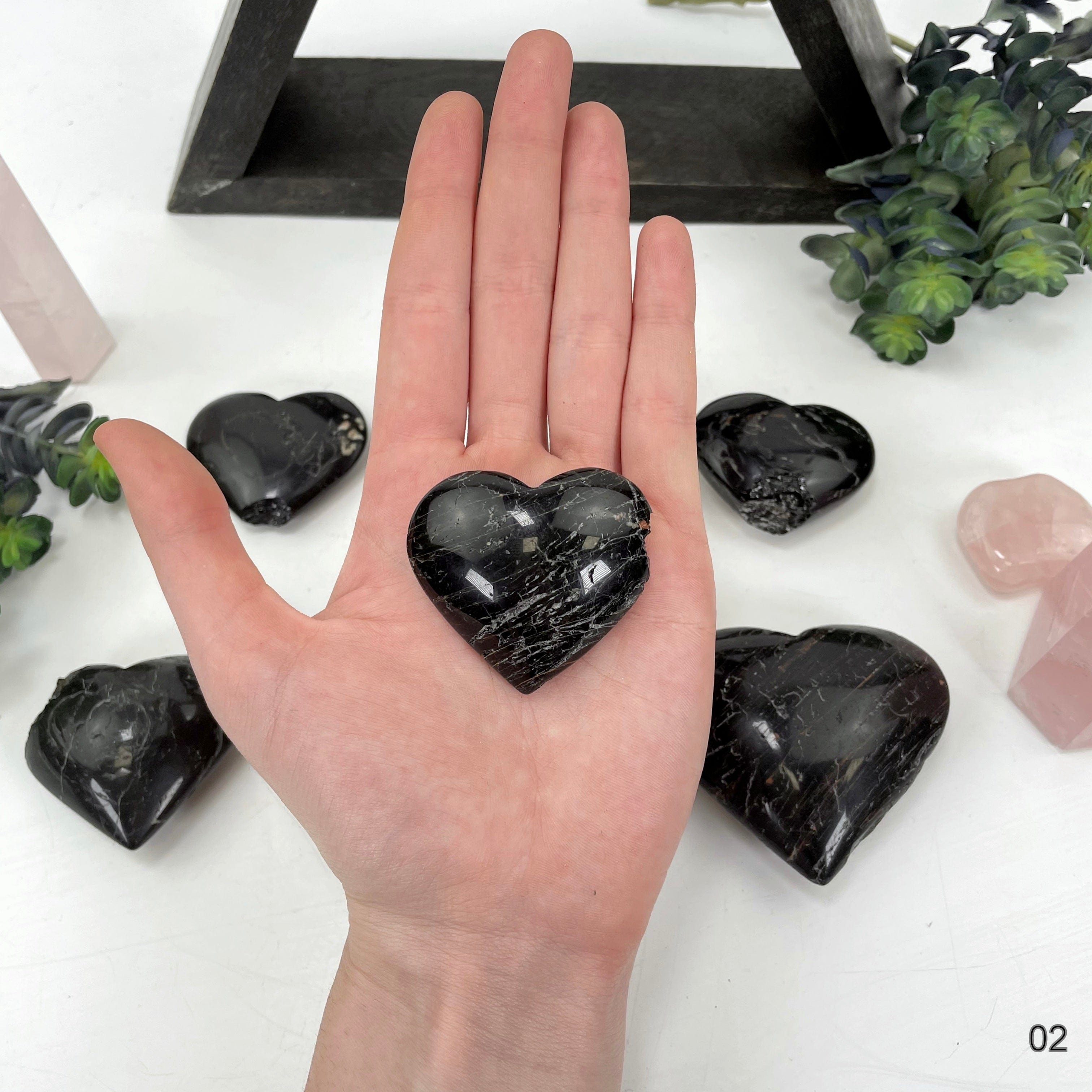 Black Tourmaline with Red Hematite Hearts - AS IS