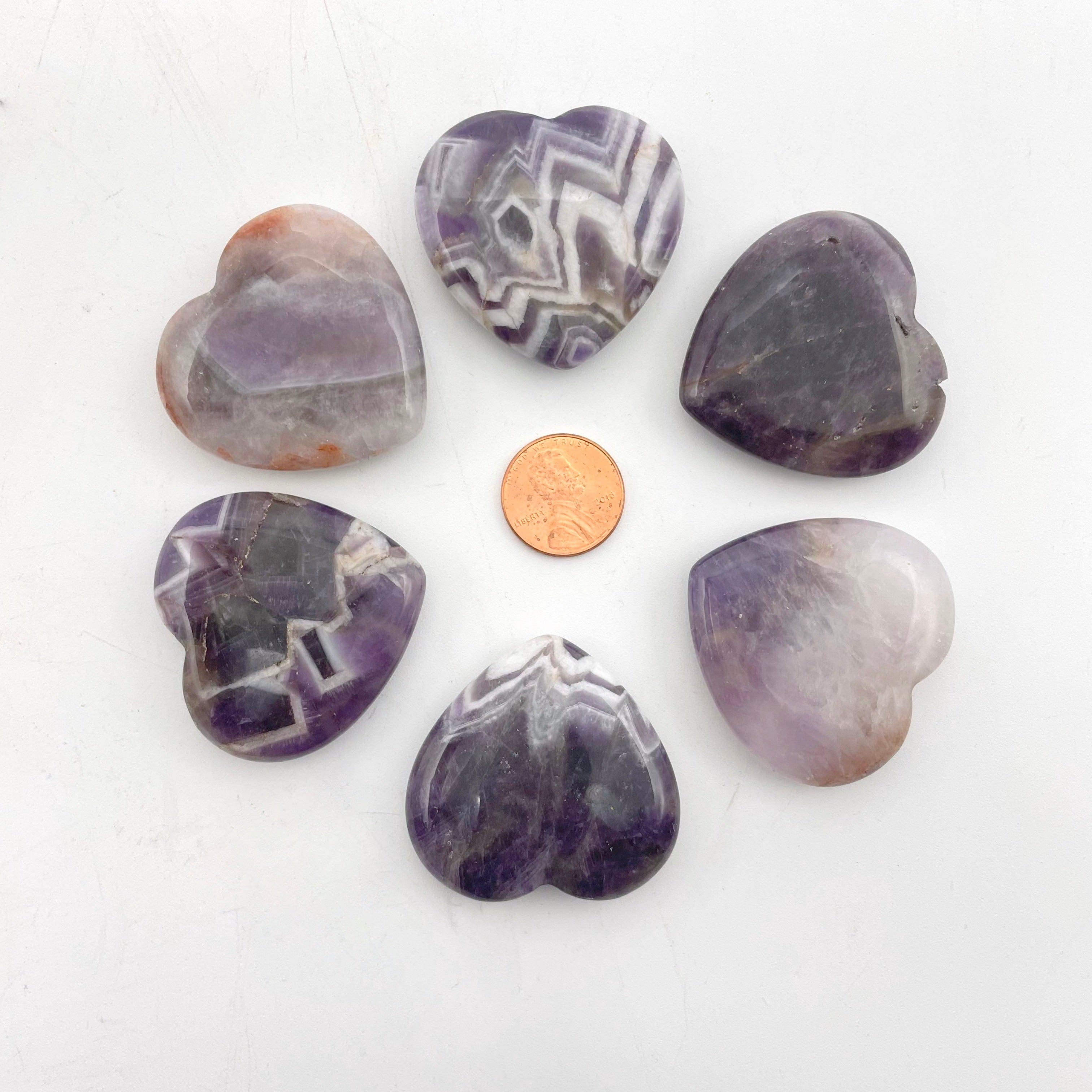 Chevron Amethyst Polished Crystal Hearts