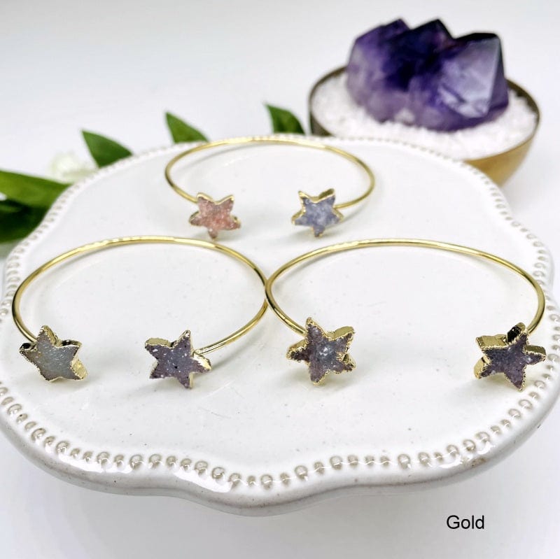 Double Star Druzy Adjustable Bracelet - Silver or Gold -