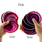 Agate Crystal Coasters 24k Gold or Silver Electroplated Edges - Set of 4 - Choose your Color