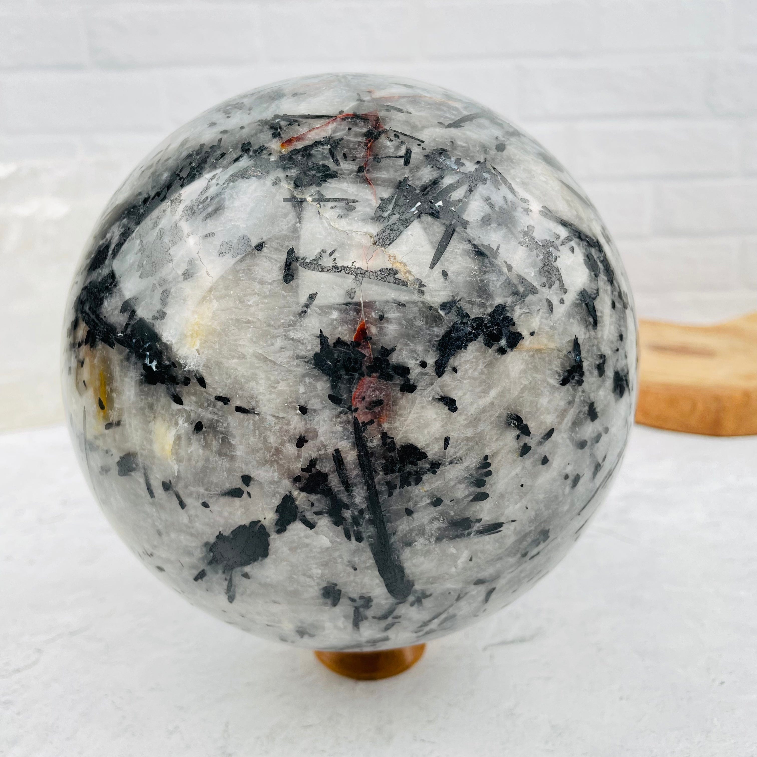 Black Tourmilated Quartz Sphere - OOAK -Gigantic