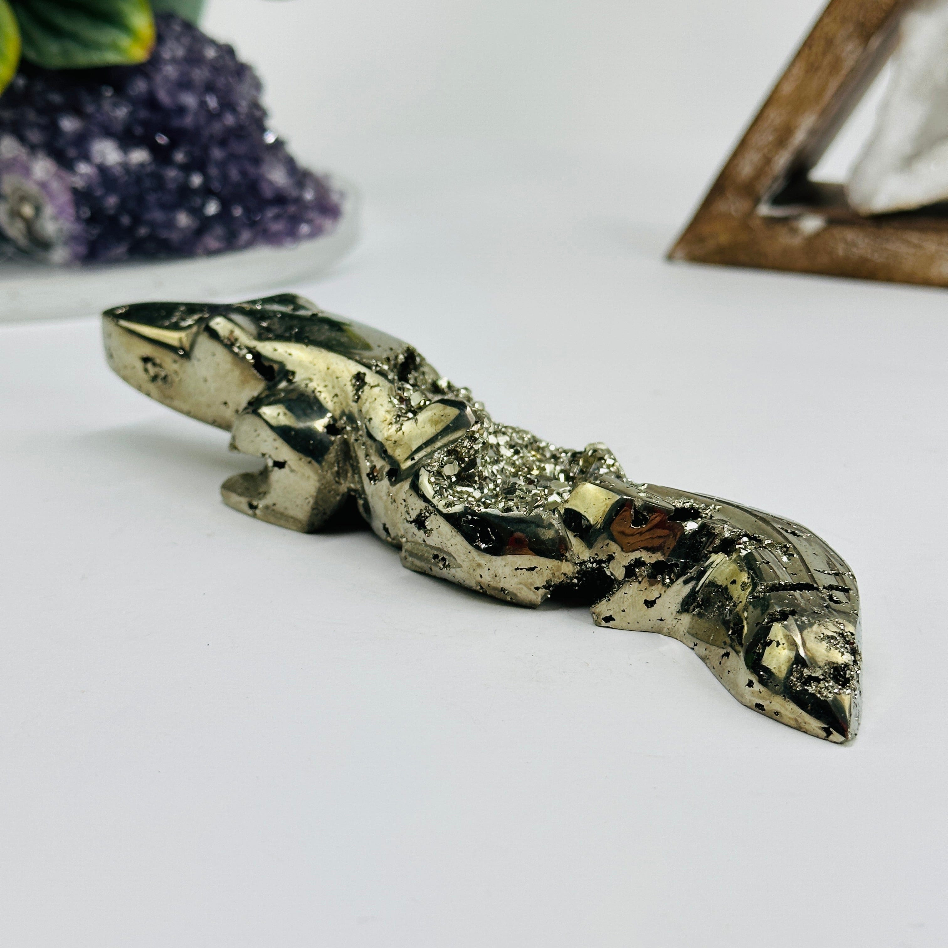 Pyrite Alligator Carving